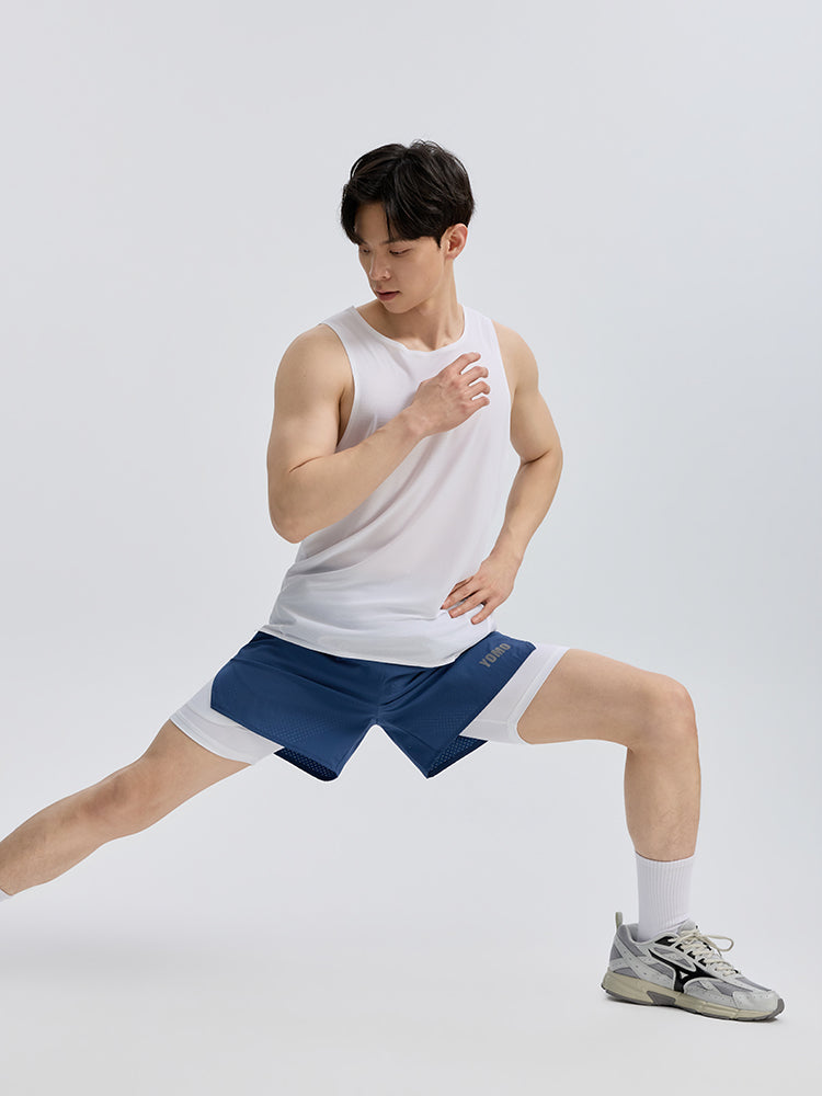 メンズ 2in1 ベンチレーション ポケット付き ショートパンツ