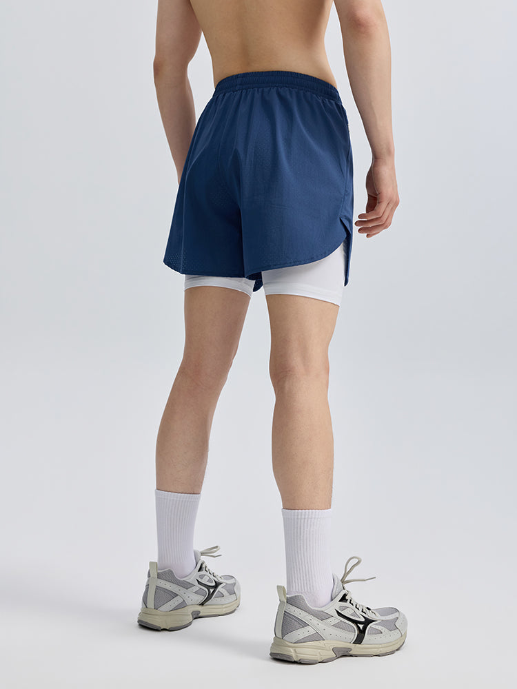 メンズ 2in1 ベンチレーション ポケット付き ショートパンツ