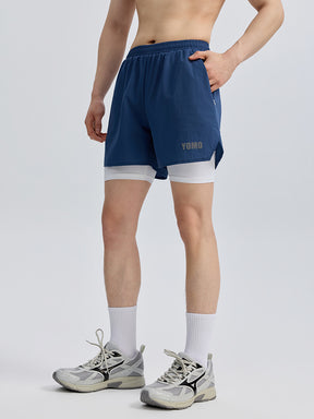 メンズ 2in1 ベンチレーション ポケット付き ショートパンツ