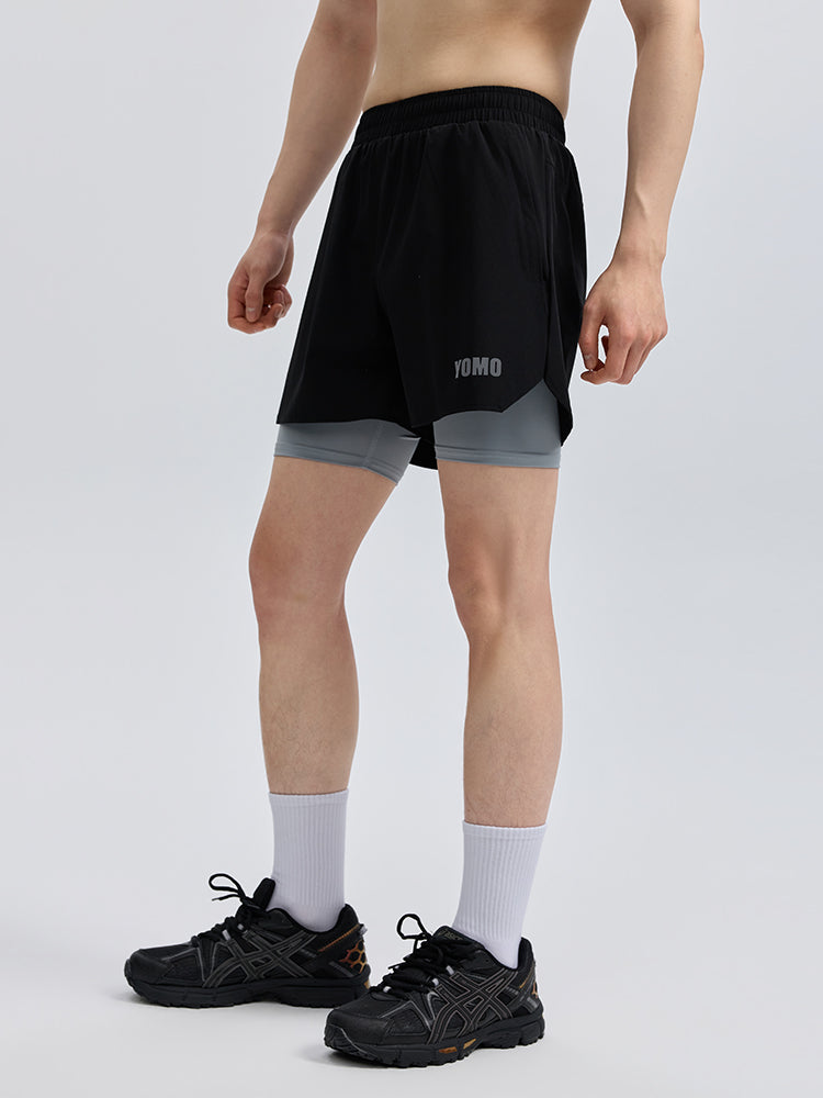 メンズ 2in1 メンズ ポケット付き ショートパンツ