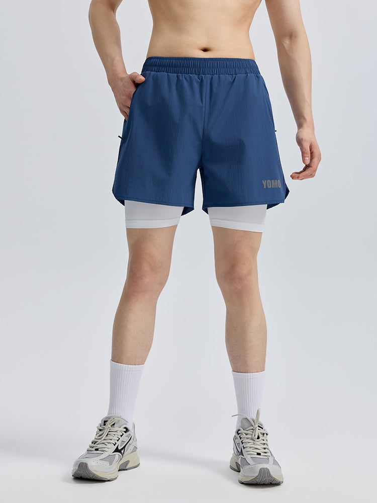 メンズ 2in1 メンズ ポケット付き ショートパンツ