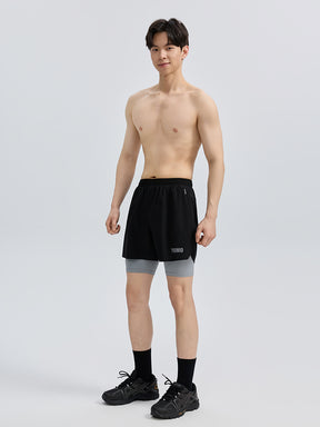 メンズ 2in1 ベンチレーション ポケット付き ショートパンツ