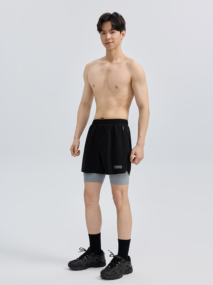 メンズ 2in1 ベンチレーション ポケット付き ショートパンツ