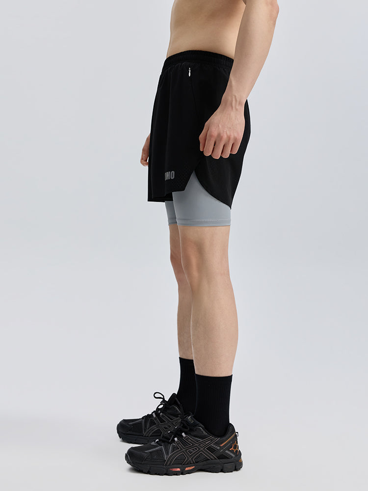 メンズ 2in1 ベンチレーション ポケット付き ショートパンツ