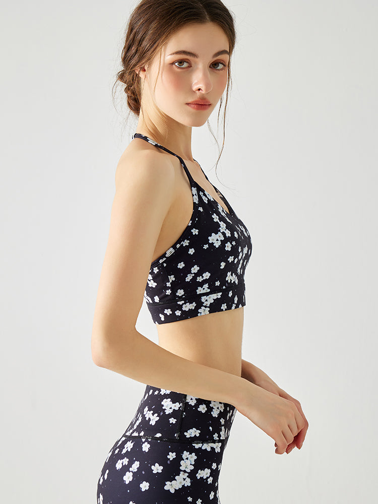 【予約出品　9月末入荷予定】小花柄 背中見せ ホルターネック スポーツブラ