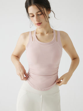 バックスタイル フェイクレイヤード スポーツブラ　