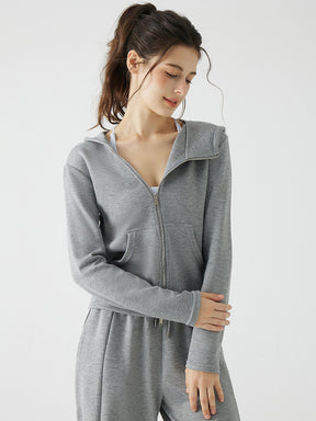 秋冬 ゆったり フード付き 斜めジップパーカ　