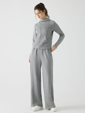 秋冬 ゆったり フード付き 斜めジップパーカ　