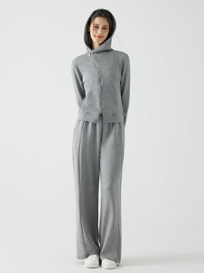 秋冬 ゆったり フード付き 斜めジップパーカ　