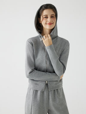 秋冬 ゆったり フード付き 斜めジップパーカ　