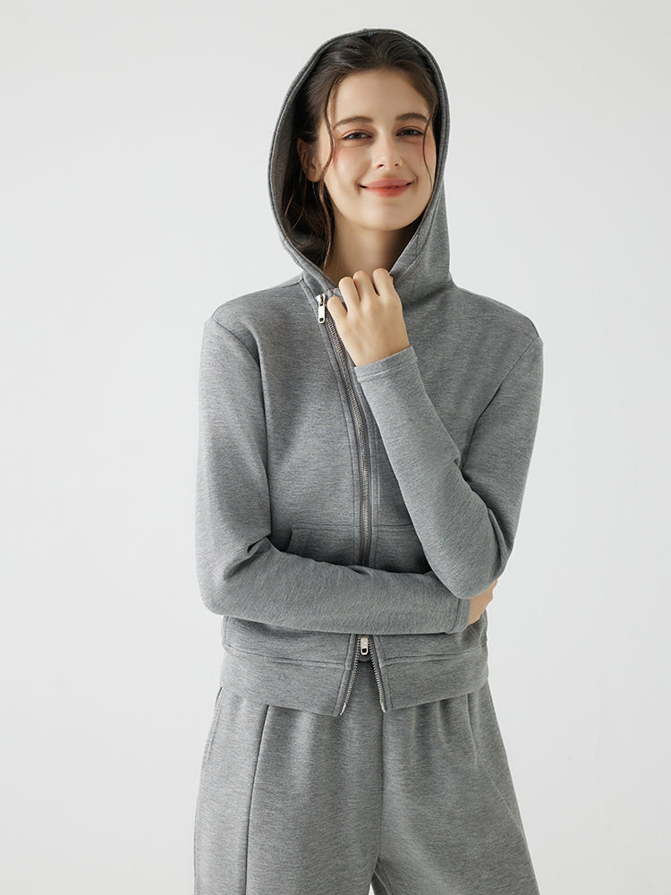 秋冬 ゆったり フード付き 斜めジップパーカ　