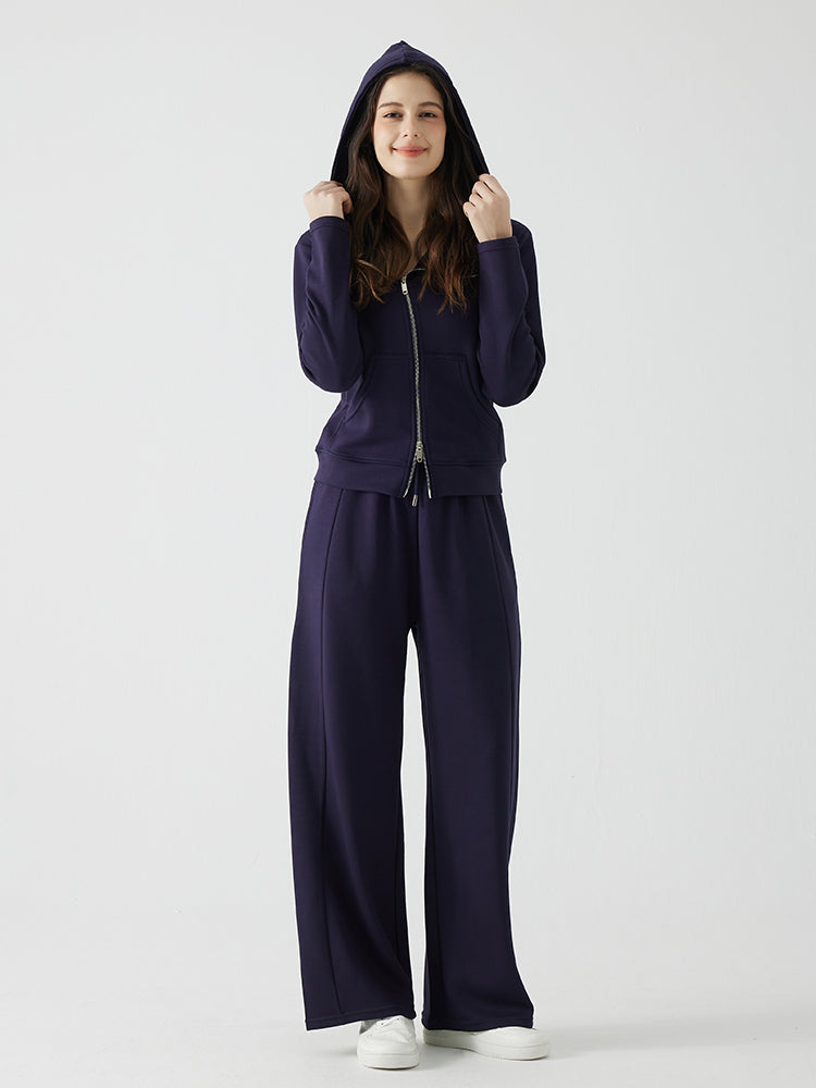 秋冬 ゆったり フード付き 斜めジップパーカ　