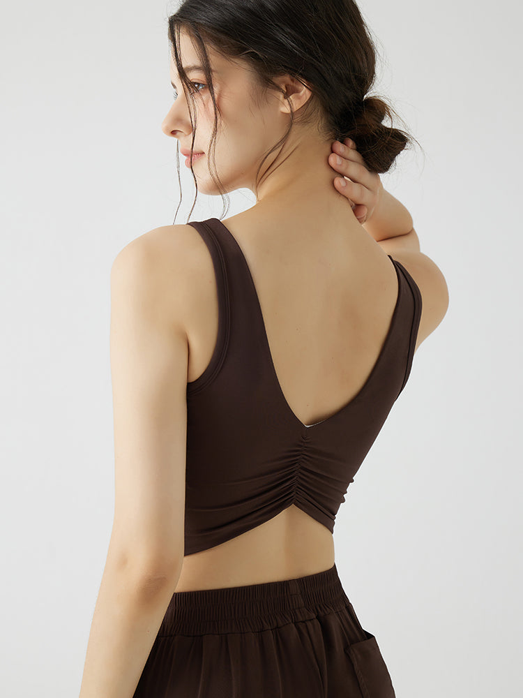 背中見せ Uネック パッド付き ブラトップ