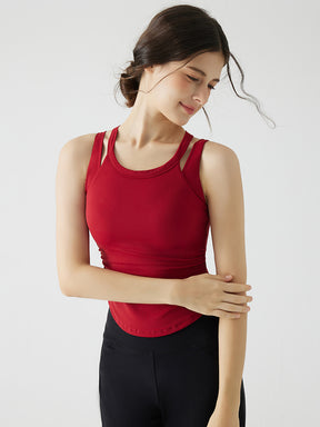 バックスタイル フェイクレイヤード スポーツブラ　