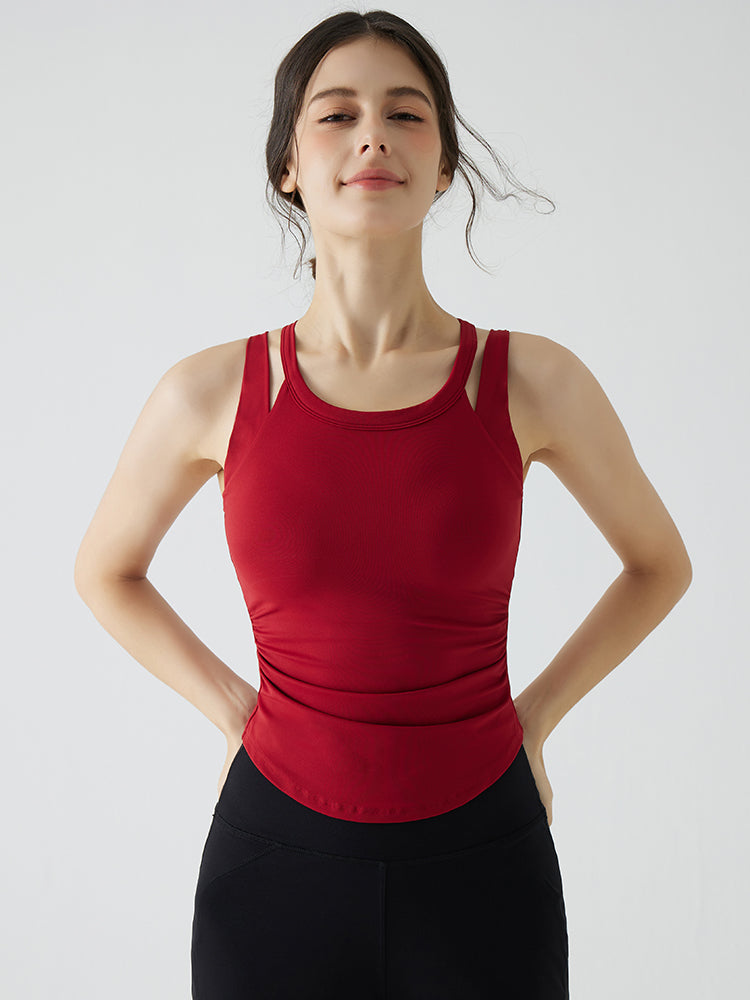 バックスタイル フェイクレイヤード スポーツブラ　