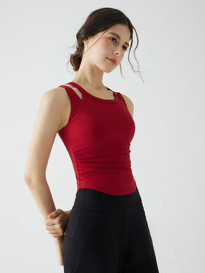 バックスタイル フェイクレイヤード スポーツブラ　