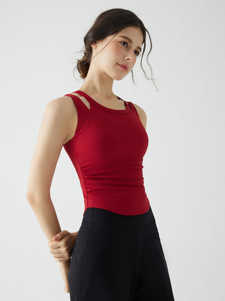 バックスタイル フェイクレイヤード スポーツブラ　