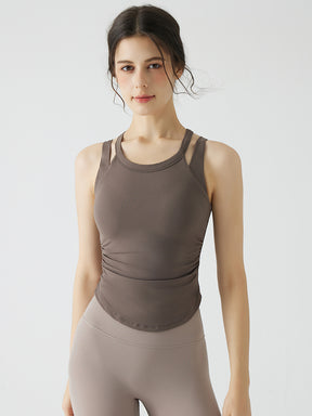 バックスタイル フェイクレイヤード スポーツブラ　