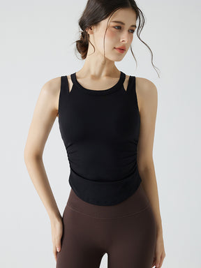 バックスタイル フェイクレイヤード スポーツブラ　