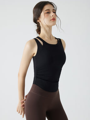 バックスタイル フェイクレイヤード スポーツブラ　