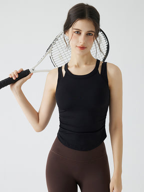 バックスタイル フェイクレイヤード スポーツブラ　