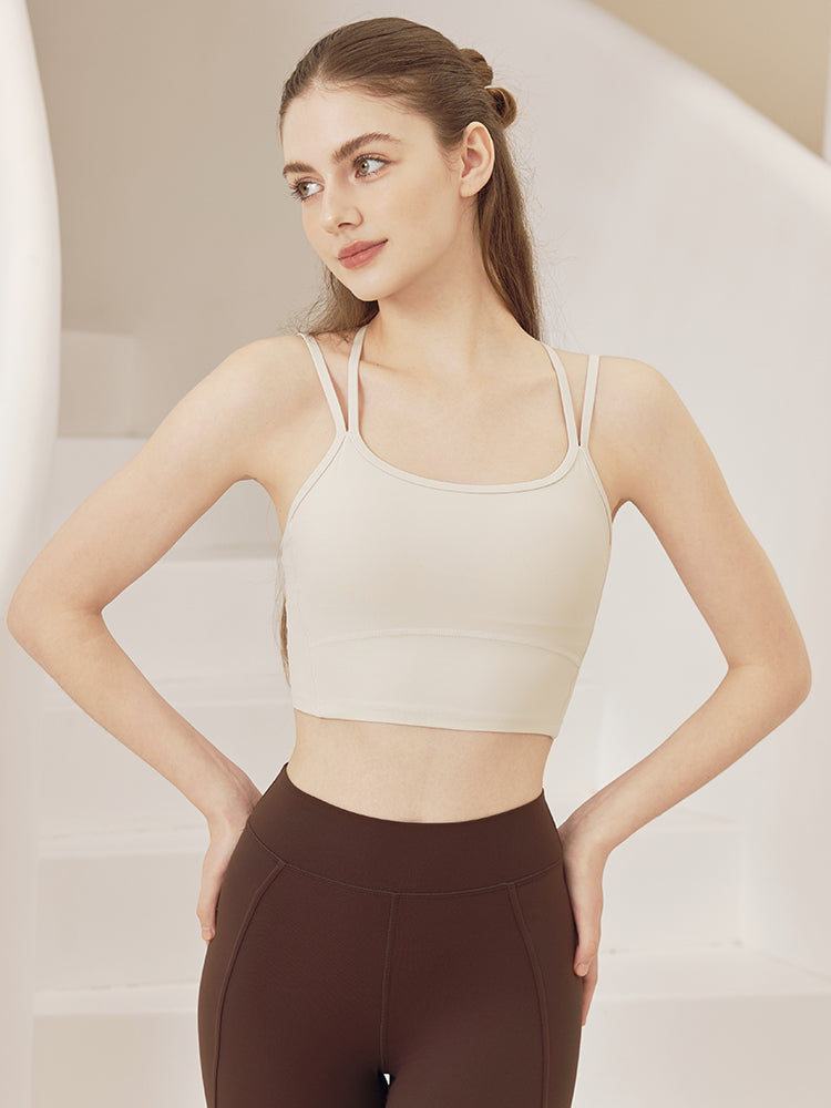 バックスタイル ダブルストラップ スポーツブラ パッド付き