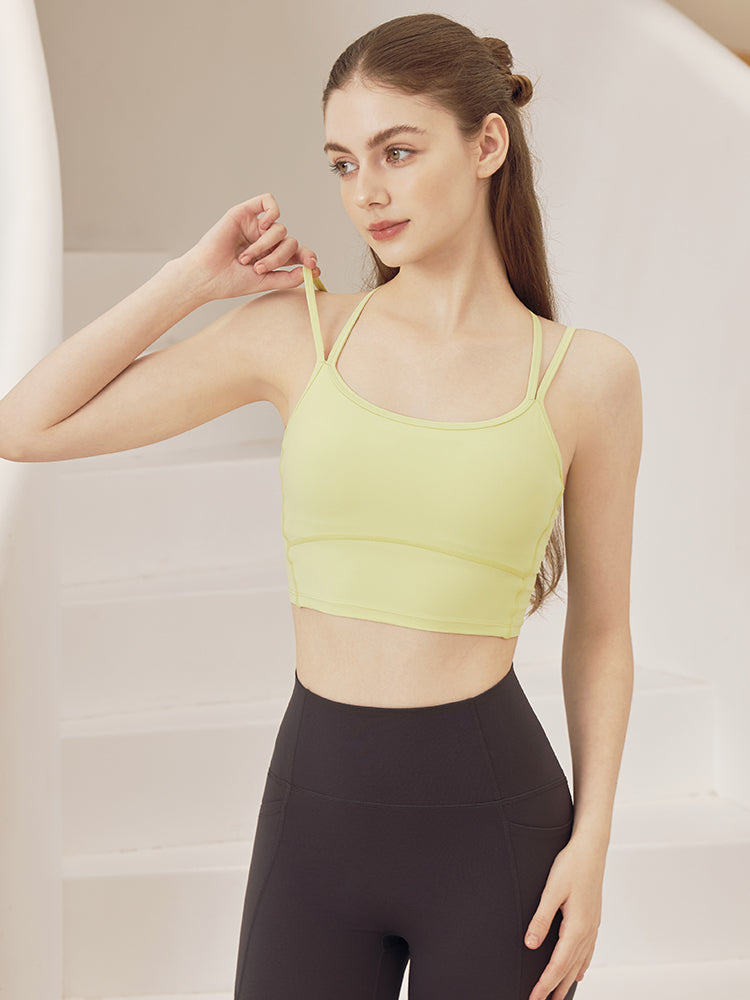 バックスタイル ダブルストラップ スポーツブラ パッド付き