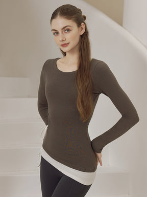 秋冬 配色 アシンメトリーヘム 長袖