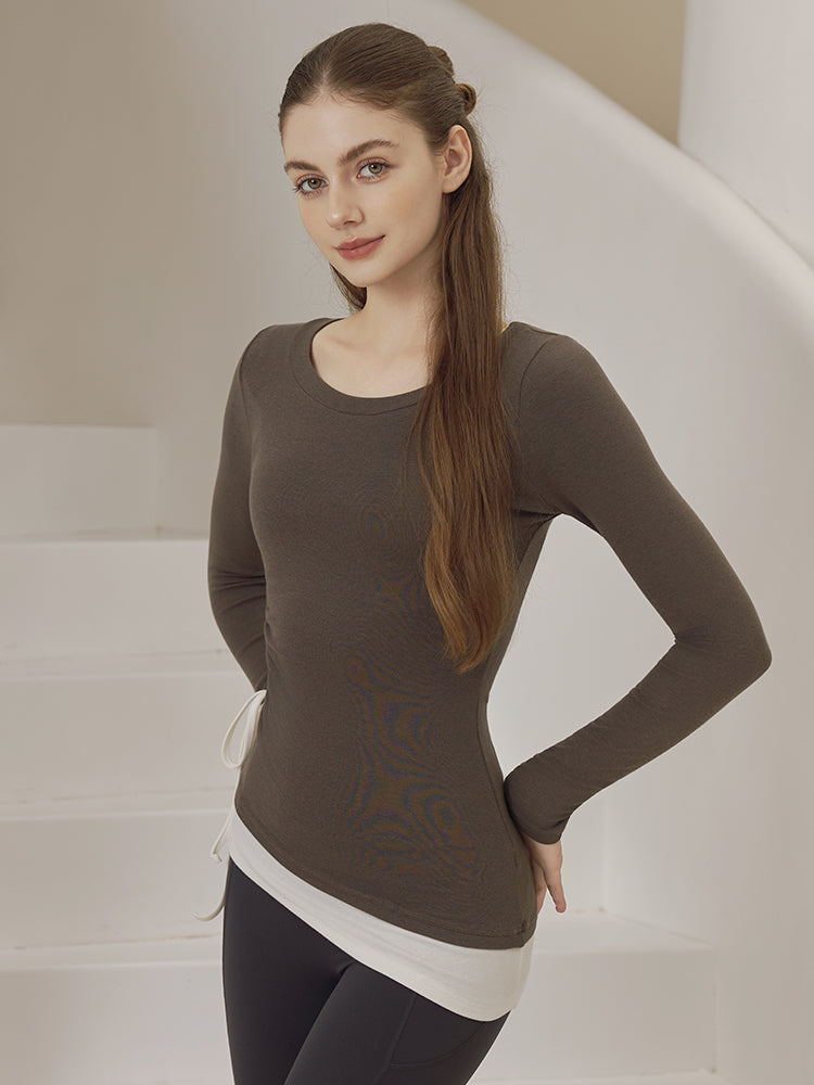 秋冬 配色 アシンメトリーヘム 長袖