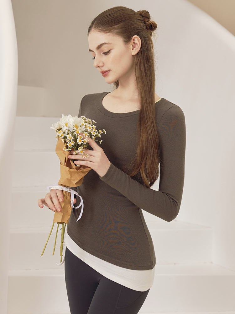 秋冬 配色 アシンメトリーヘム 長袖