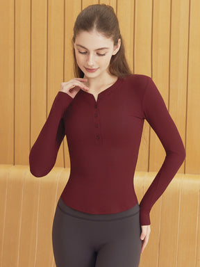 リブヘンリーネック ボタン付き 長袖