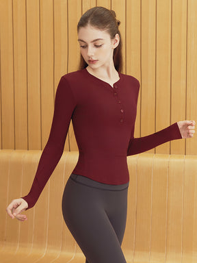 リブヘンリーネック ボタン付き 長袖