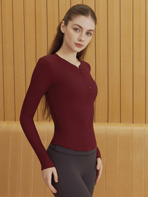 リブヘンリーネック ボタン付き 長袖