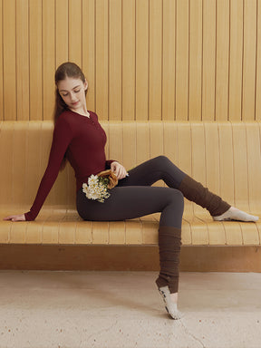 リブヘンリーネック ボタン付き 長袖