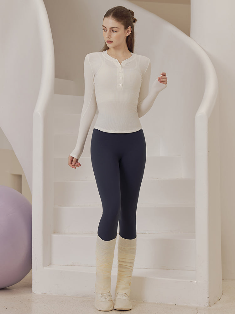 リブヘンリーネック ボタン付き 長袖