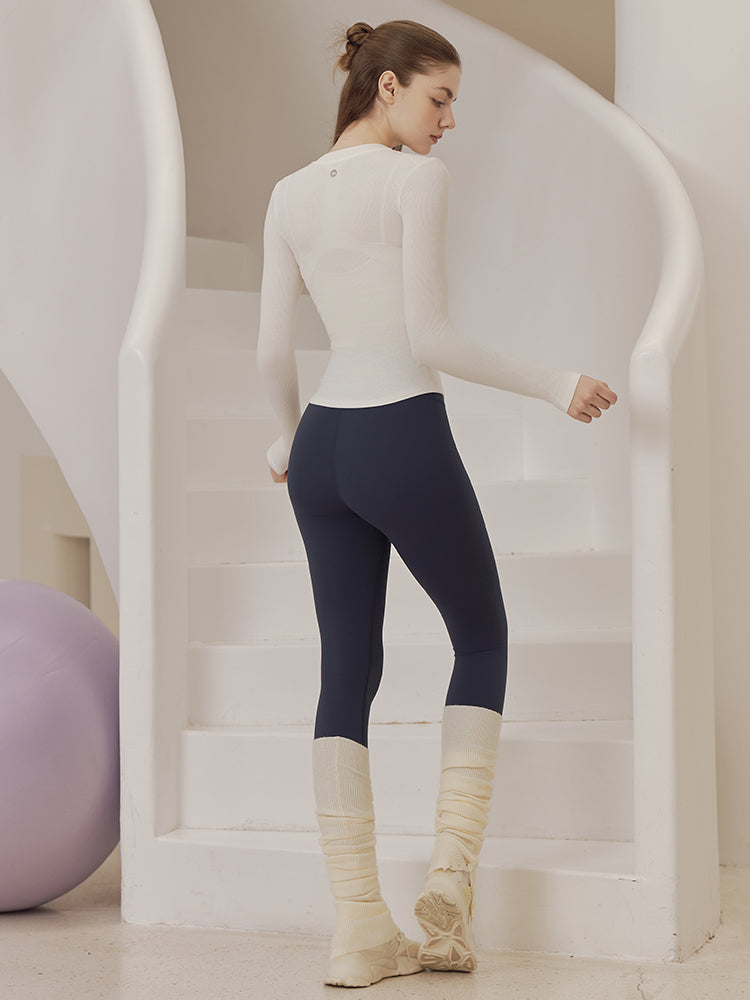 リブヘンリーネック ボタン付き 長袖