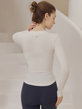 リブヘンリーネック ボタン付き 長袖