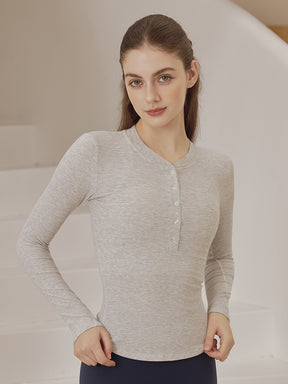 リブヘンリーネック ボタン付き 長袖