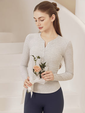 リブヘンリーネック ボタン付き 長袖