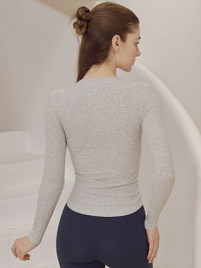 リブヘンリーネック ボタン付き 長袖