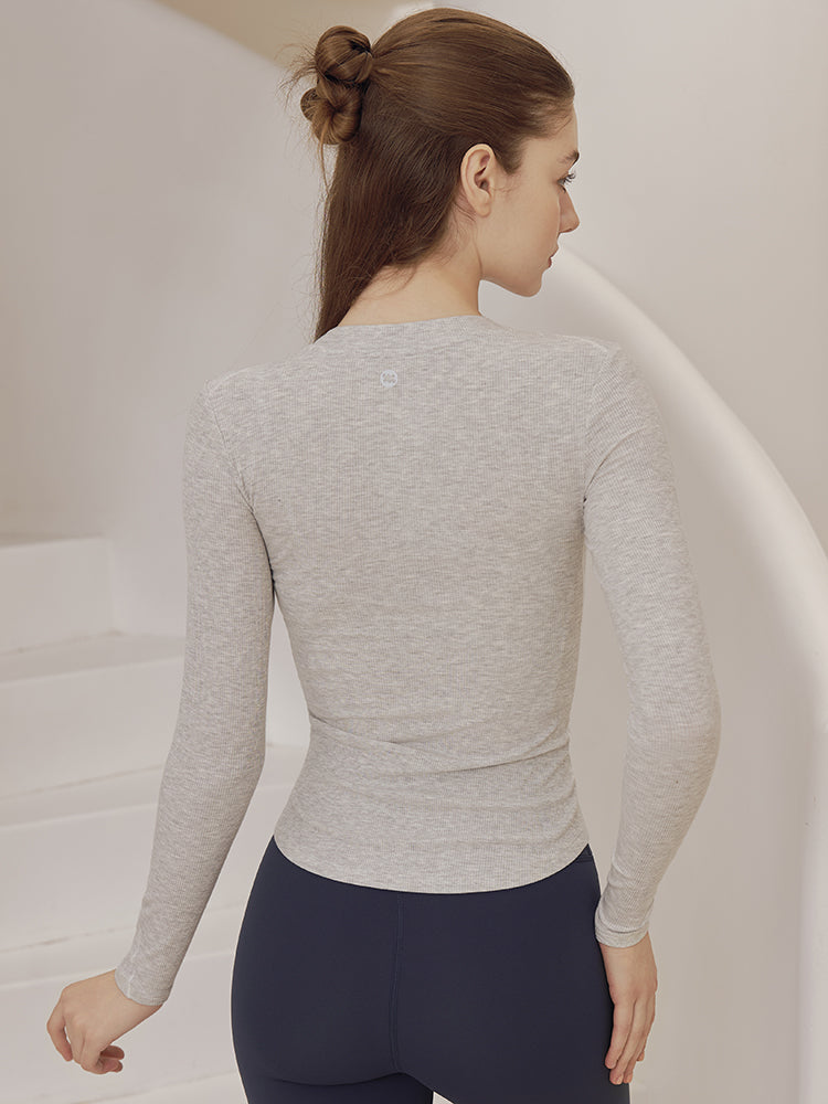 リブヘンリーネック ボタン付き 長袖