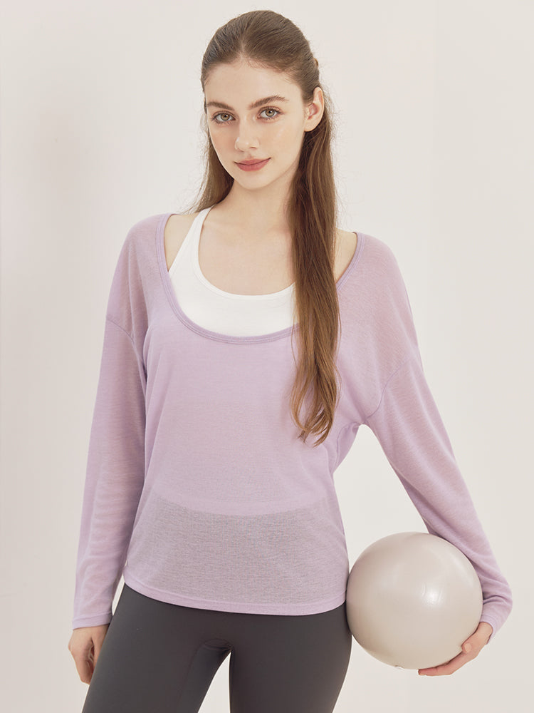 レーサーバック ロング丈 長袖トップス+スポーツブラセット