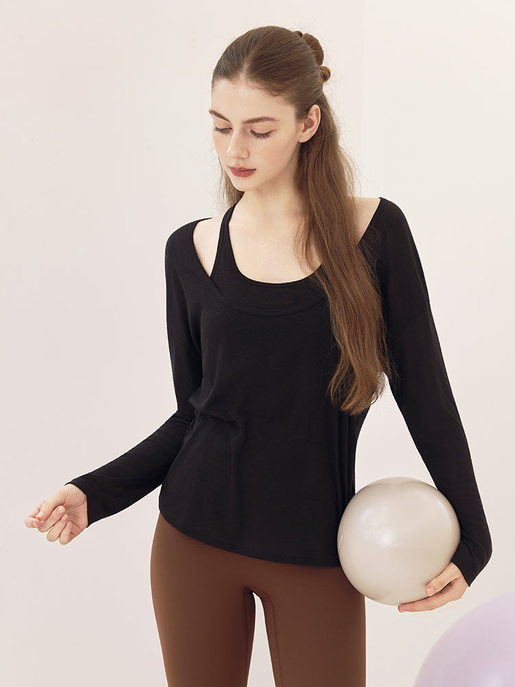 レーサーバック ロング丈 長袖トップス+スポーツブラセット