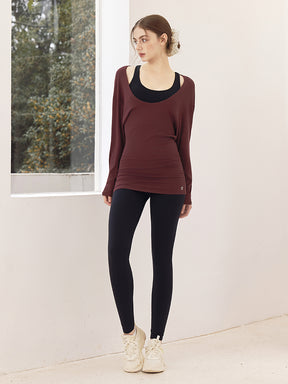 Uネック 長袖 ヨガトップス