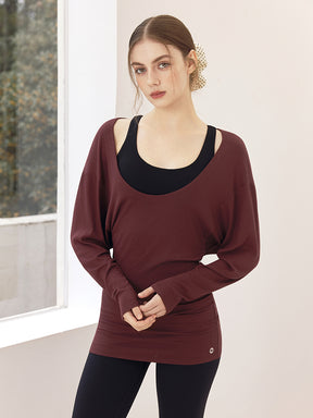 Uネック 長袖 ヨガトップス