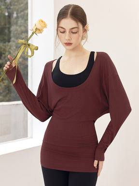 Uネック 長袖 ヨガトップス