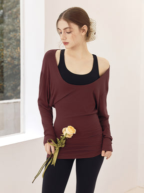 Uネック 長袖 ヨガトップス