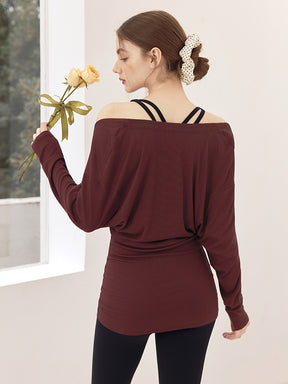 Uネック 長袖 ヨガトップス