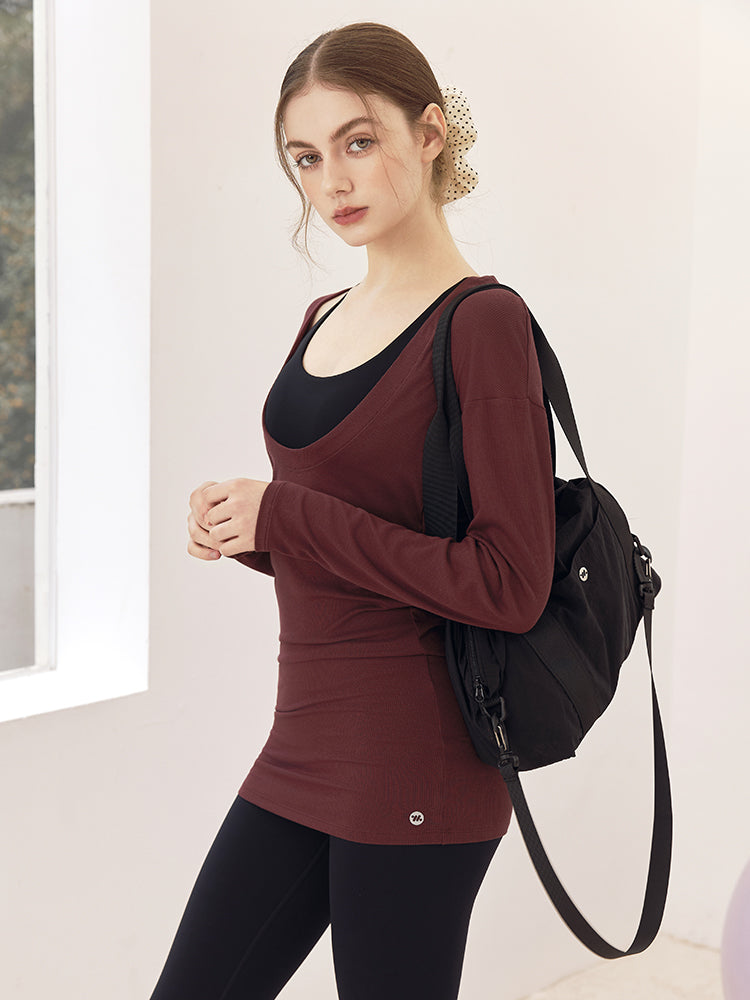 Uネック 長袖 ヨガトップス