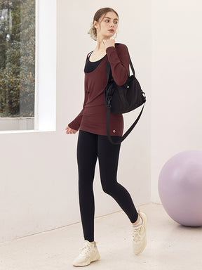 Uネック 長袖 ヨガトップス